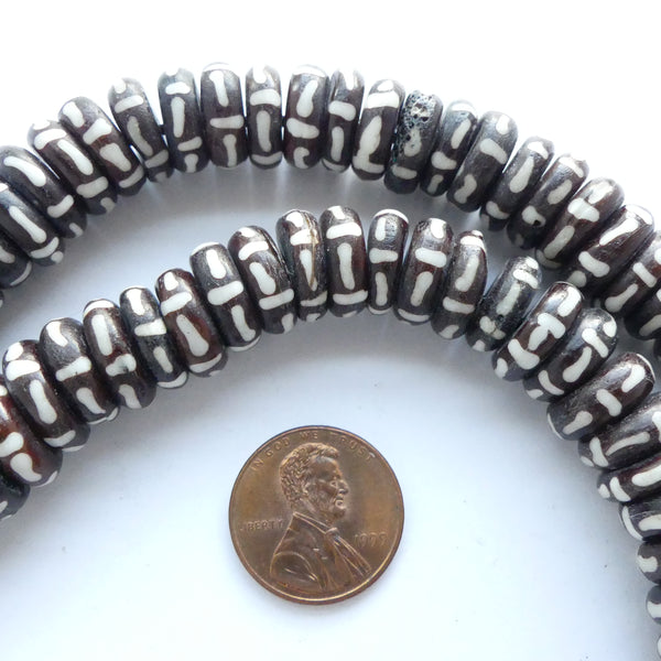 Batik Bone Slices, Dot and Dash Design, 4x12mm on 17.5-inch Strands