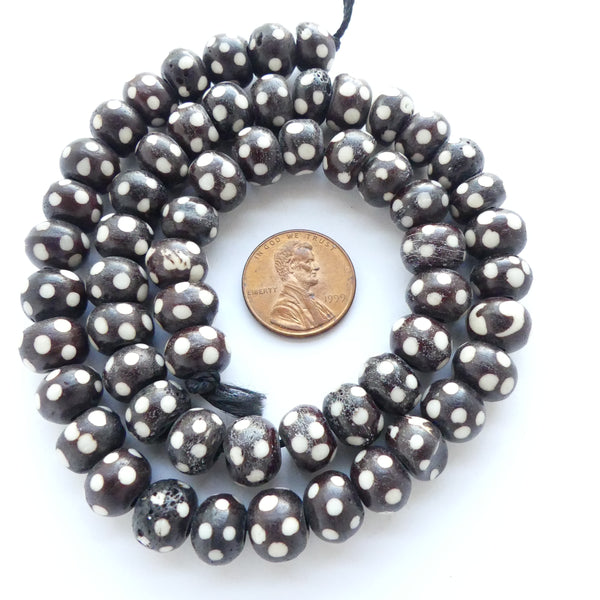 Bone, Batik Polka Dot Pattern, 8mm on 18-inch Strands
