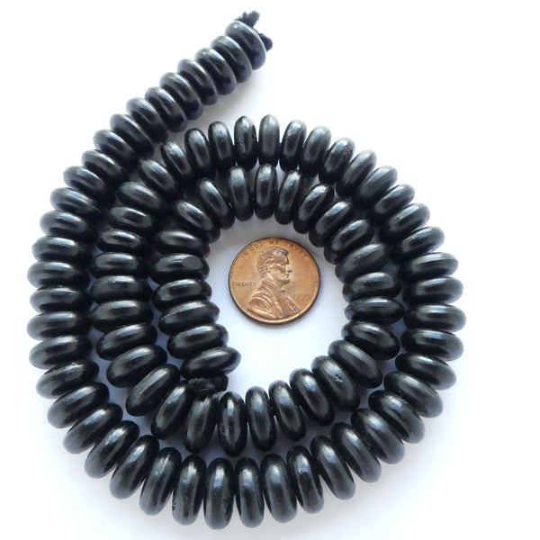 Horn Rondelles, Black, 5x12mm on 18-inch strands