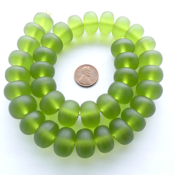 Resin Dark Lime Green Matte Oblates 12x18mm, Strand of 37