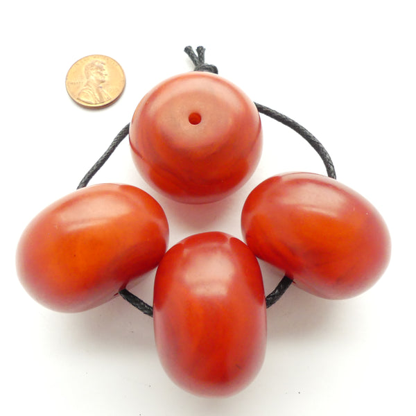 African Amber, Faux Amber, Dark Amber Oblates, 25x35mm, Sold Individually