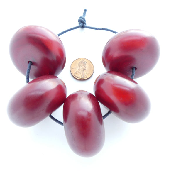 African Amber, Faux Amber Burgundy Oblates, X-Lg 23x40mm, Sold Individually