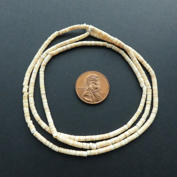 Shell, Luana Heishi 3mm on 24-inch Strands