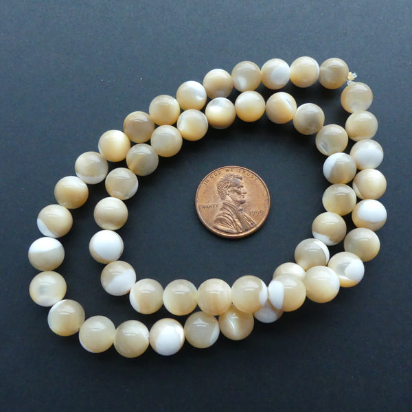 Shell, Mother of Pearl Beige Rounds 8mm on 16" Strands