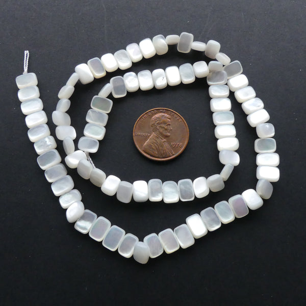 Shell, Mother of Pearl White High-Luster Rectangles 5x8mm on 16" Strands