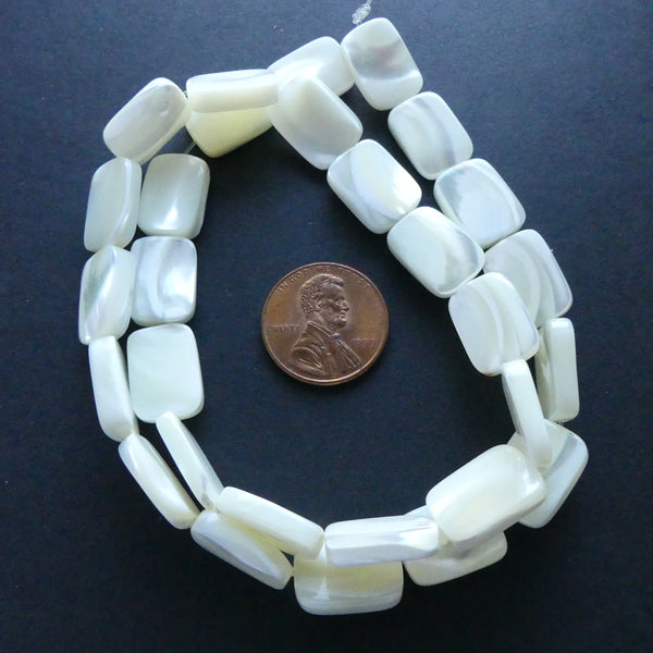 Mother of Pearl, White, Rectangles, 14x10mm on 16-inch Strands