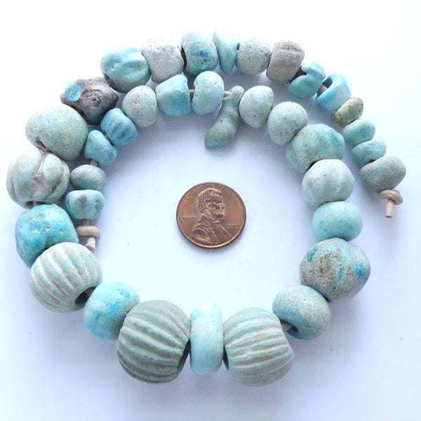 Ancient Persian Faience, Collector Strand of 36 beads, 16-18mm