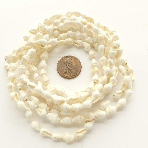 Shells, Small 10x5mm White Shells on Extra Long 60-inch Strands