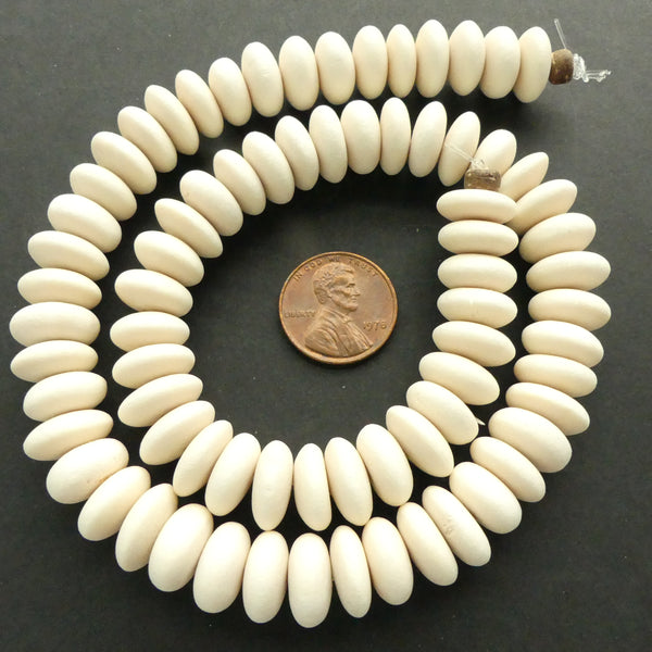 Wood, Philippine Bleached White Wood Rondelles, 5x12mm on 16-Inch Strands