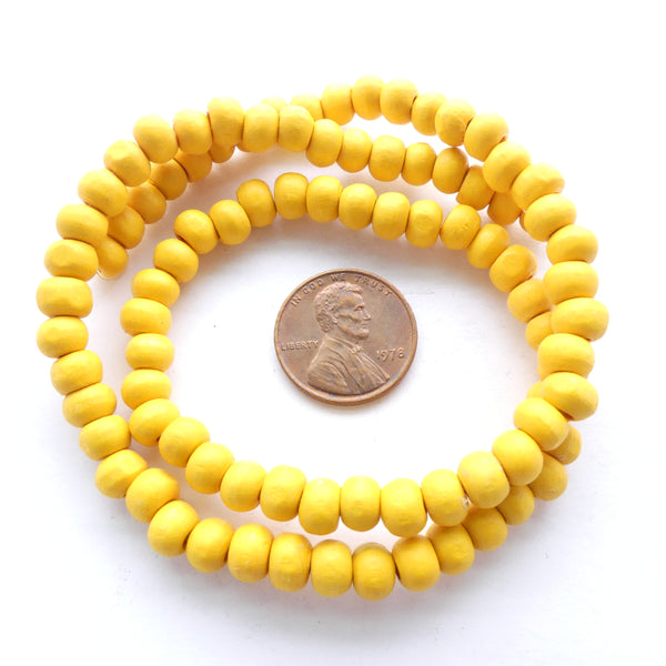 Wood Round Yellow Semi-Matte, 5mm on 16-inch Strands