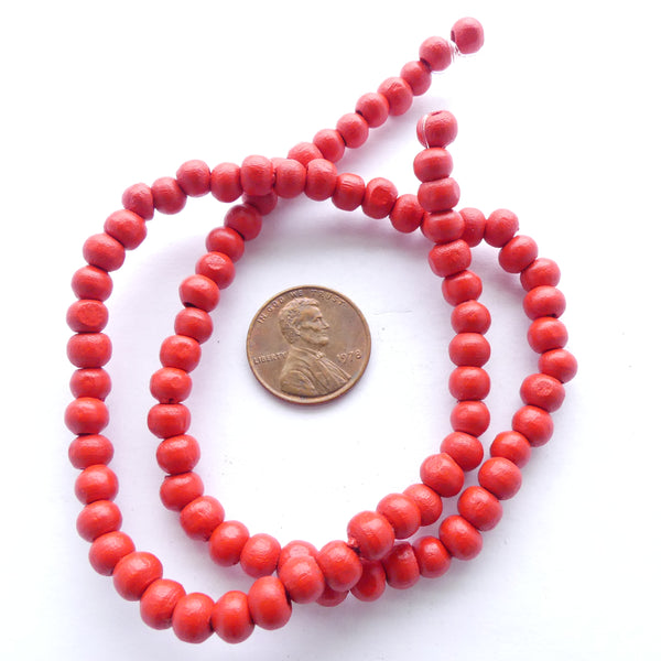 Wood Round Red Semi-Matte, 5mm on 16-inch Strands
