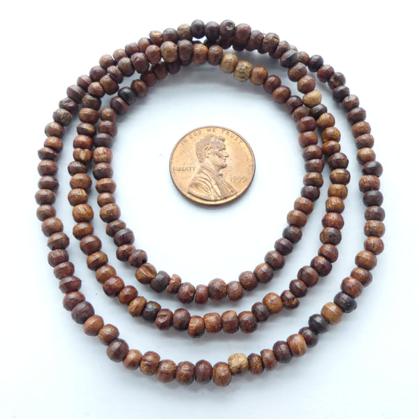 Wood Round, Natural Brown, 4mm on 22-inch Strands