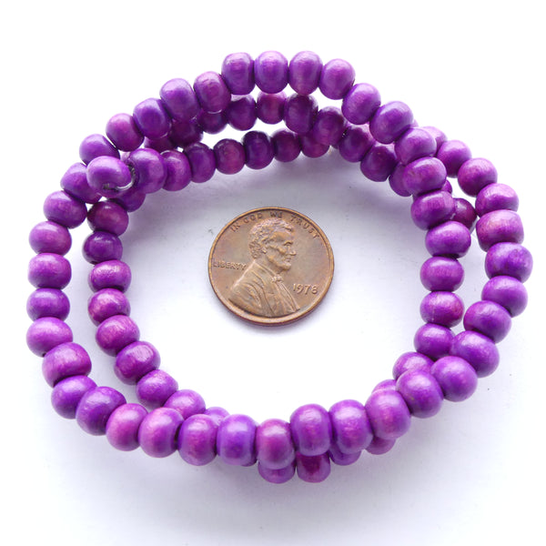 Wood Round Stained Red-Violet, 5mm on 16-inch Strands