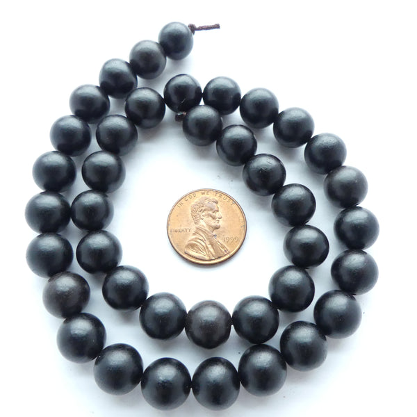 Wood Round, Natural Black Ebony, 10mm on 15" Strands