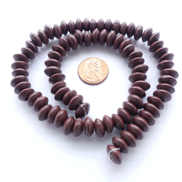 Wood Rondelles Chocolate Brown, 5x10mm, 16" Strands