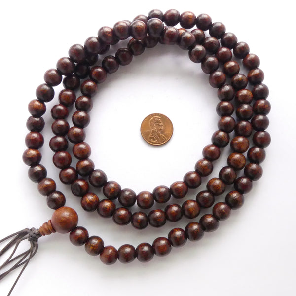 Wood Round, Natural Teak, 10mm on 40-inch Mala