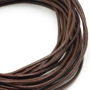 Leather Cord, Brown Greek Round 2mm, Sold by the Yard