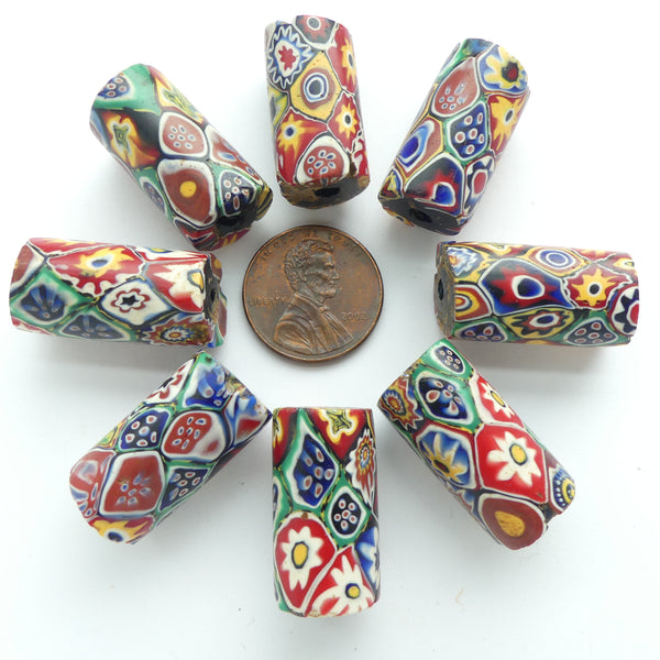 Millefiori, Antique? Venetian Trade Beads, Multicolor/Multipattern, 24x12mm Sold Individually