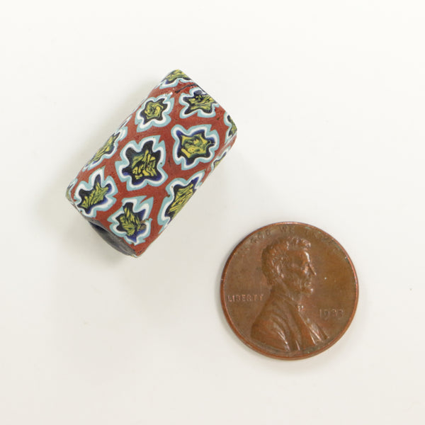 Millefiori Antique Venetian Trade Bead,  Short Bead With Rare Amoeba-like Murrine, 24x15mm