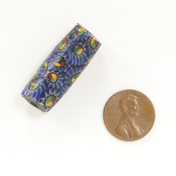 Millefiori Antique Venetian Trade Bead, Blue Chevron Pattern, 32x13