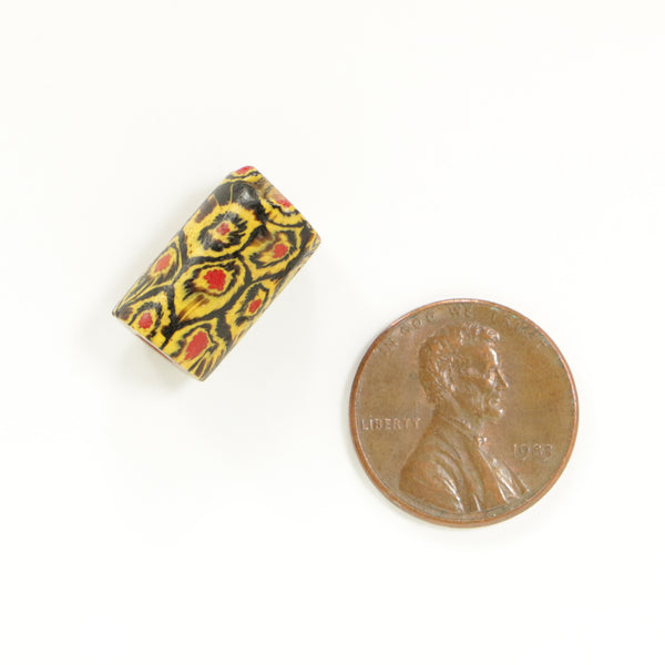 Millefiori Antique Venetian Trade Bead, Rare Red, Amber & Black, 17x10mm