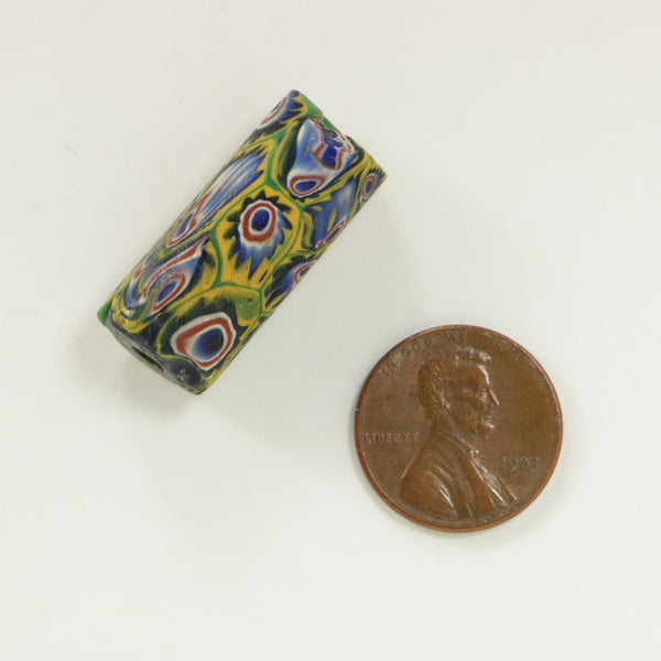 Millefiori Antique Venetian Trade Bead. Classic Multi-Color Cased Chevron Pattern, 28x13mm