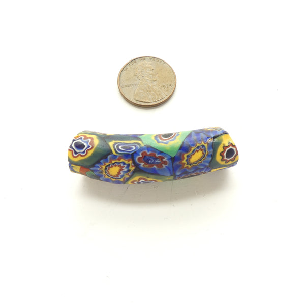 Millefiori Antique Venetian Trade Bead, Elbow With Many Patterns, 45x15mm
