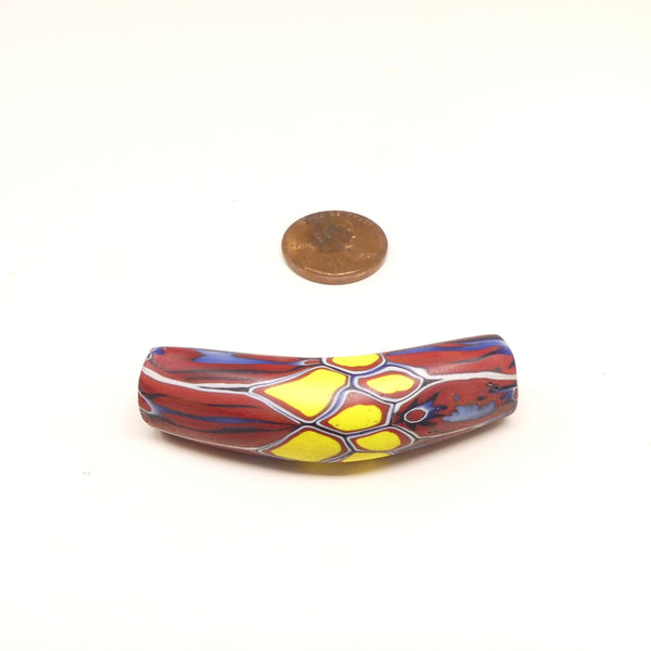 Millefiori Antique Venetian Trade Bead, Long Elbow with Unusual Design, 52x14mm