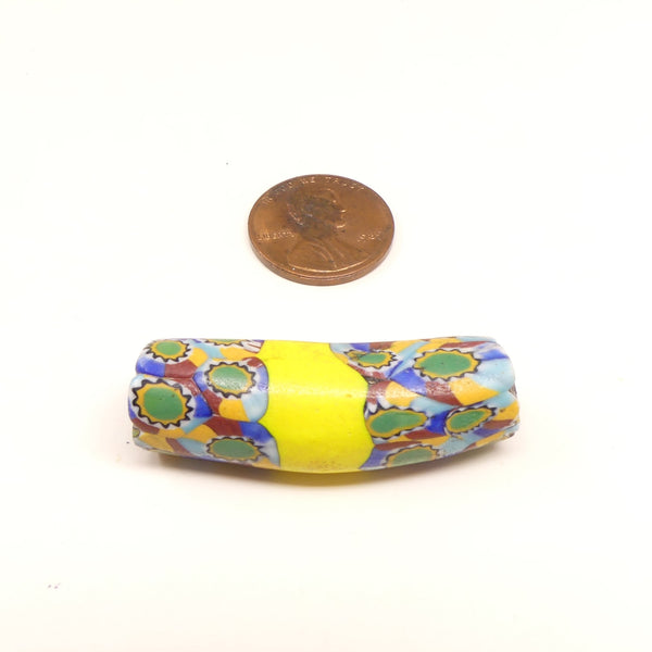 Millefiori Antique Venetian Trade Bead, Medium Elbow 40x13mm