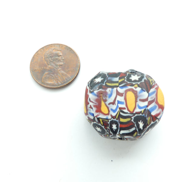 Millefiori Antique Venetian Trade Bead, Tabular Stars + Red, White & Blue Stripes, 23x26mm