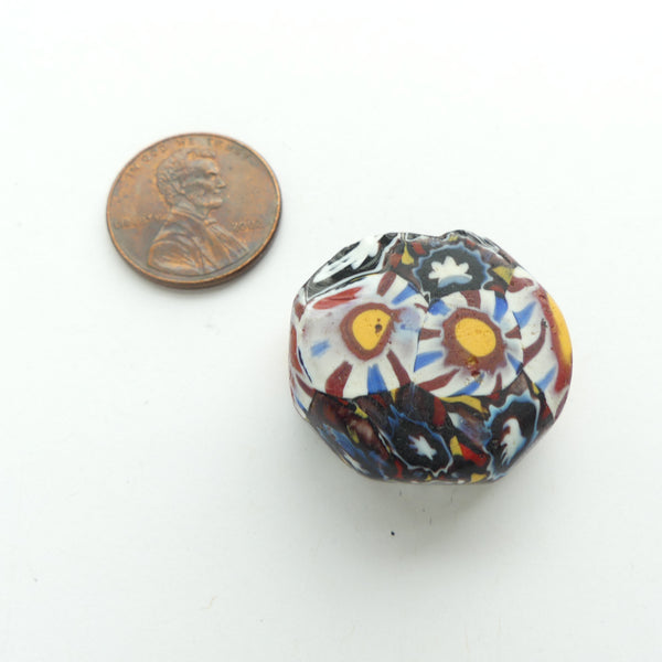 Millefiori Antique Venetian Trade Bead, Tabular Stars + Red, White & Blue Stripes, 23x26mm
