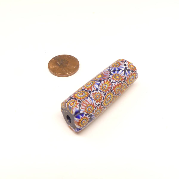 Millefiori Antique Venetian Trade Bead, Multi-Color, Many Layer Chevron Pattern, 44x16mm