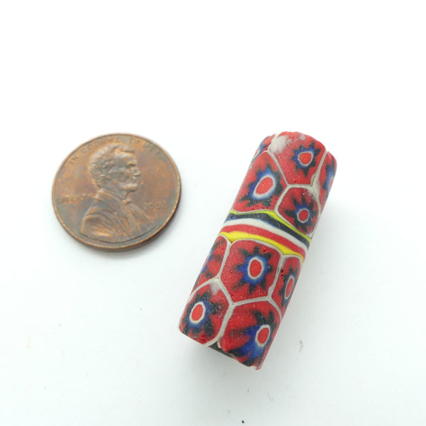 Millefiori, Antique Venetian Trade Bead, Red w/Stars & Stripe, 28x12mm