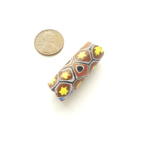 Millefiori Antique Venetian Trade Beads, Two Murrini Pattern with Yellow Stars, 35x15mm