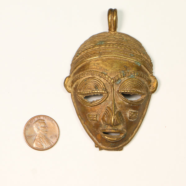 Brass, Lost Wax Cast Large Classic Face Pendant, 50x76mm