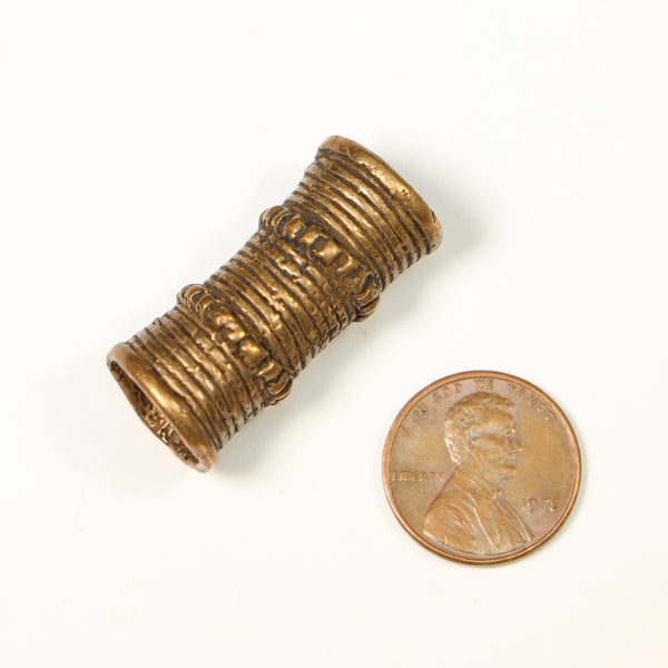 Brass, Nigerian Antique Large Cylinder Bead, 32x14mm