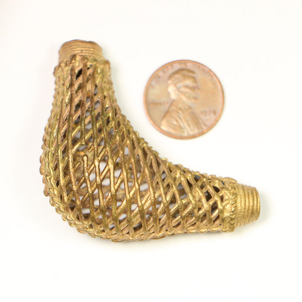 Brass, Lost Wax Cast Extra Large Openwork Elbow Bead, 55mm Wide at Top