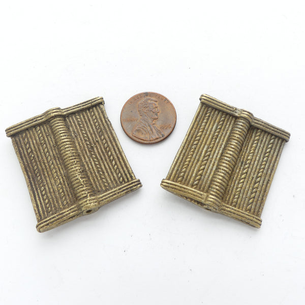 Brass, Lost Wax Cast, Large Square Flat Beads, 30x30mm, Sold as a Set of 2