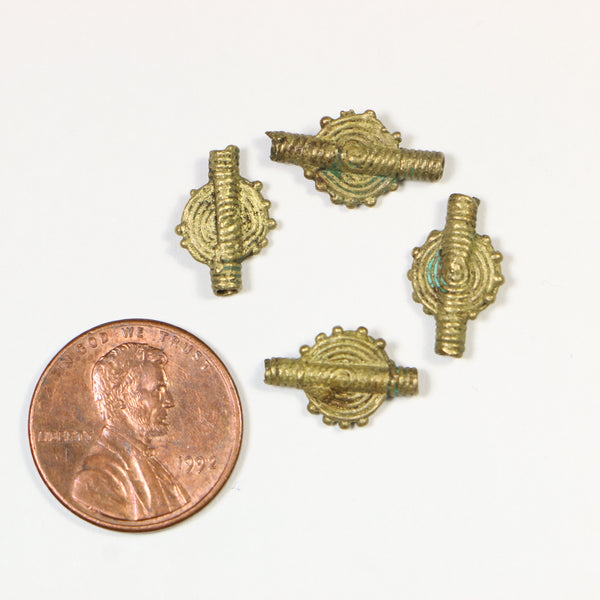 Brass, Lost Wax Cast Vintage Baoule "Sun" Beads, 15x10mm, Set of 4