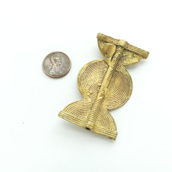 Brass, Lost Wax Cast, Baoule Sun & Moon Design, 2.5 inches long by 1.5 inches wide