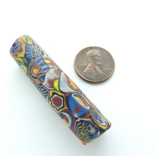 Millefiori Antique Trade Bead, Multicolor/Multi-pattern, Extra Extra Long Bead, 49x12mm