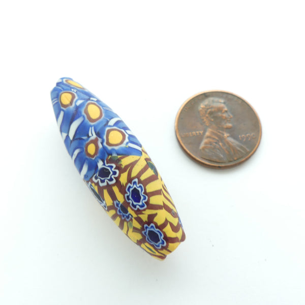 Millefiori Antique Venetian Trade Bead, Rare Long Oval with Two Distinct Patterns, 40mm long