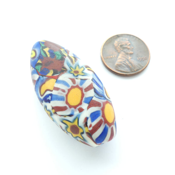 Millefiori Antique Venetian Trade Bead, Tabular Flat Oval Multi-Color, 40x20mm
