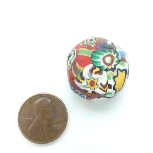 Millefiori Antique Trade Bead, Rare Tabular Shape with Multicolor Murrine, 22x24mm