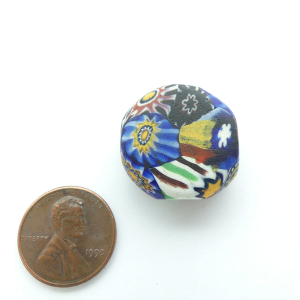Millefiori Antique Trade Bead, Rare Tabular Shape with Multicolor Murrine, 22x24mm