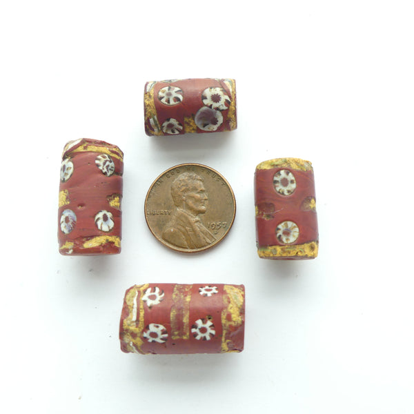 Lampwork, Antique Venetian, Brown & Amber with Murrine, Set of 4