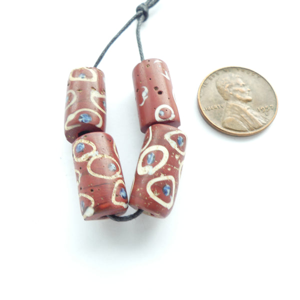 Lampwork, Antique Venetian, Brick Brown with White Eye Designs, Set of 4