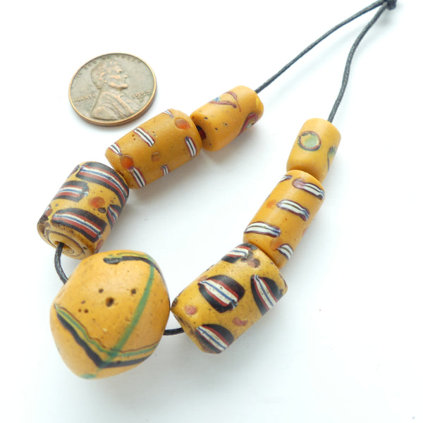 Lampwork, Antqiue Venetian, Amber Color Designer Set King Bead Plus 6