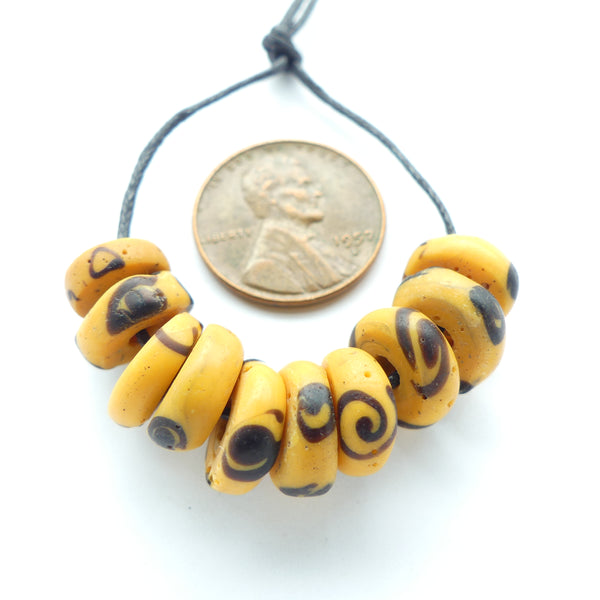 Lampwork, Antique Venetian, Rich Amber Color Thin Slices of Zen Beads, Sets of 10