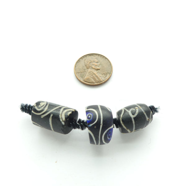 Antique Venetian Lampworked Beads Black & White Asst Shapes & Designs, Set of 3
